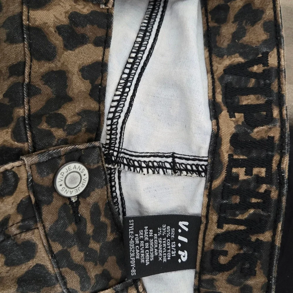 VIP Womens Leopard Print Cutout Jeans Rhinestone Straight Leg Denim Size 13/31 - Picture 6 of 6